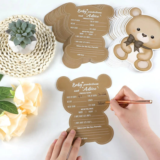 Houten Beer Wenskaartjes voor Gender Reveal & Babyshower  (10 stuks)