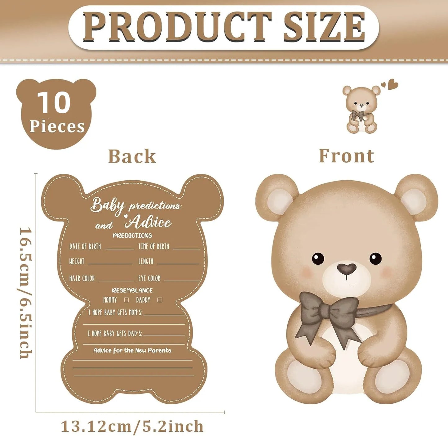 Houten Beer Wenskaartjes voor Gender Reveal & Babyshower  (10 stuks)