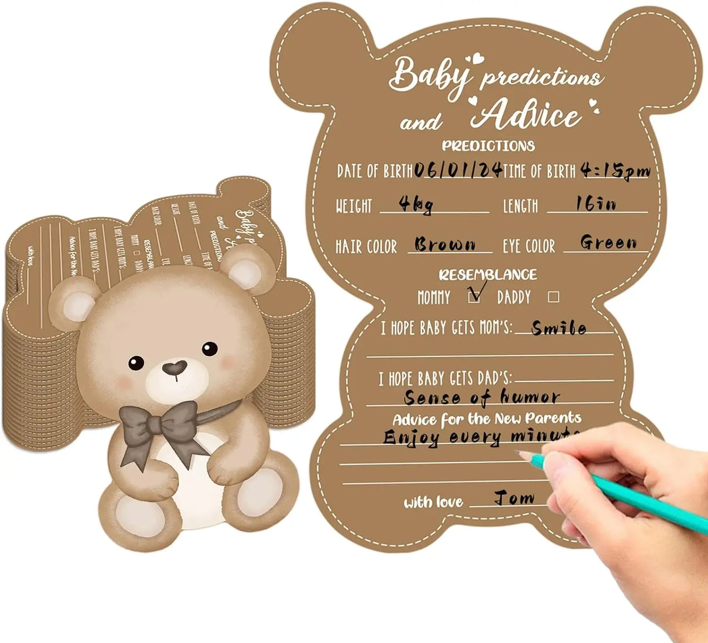 Houten Beer Wenskaartjes voor Gender Reveal & Babyshower  (10 stuks)